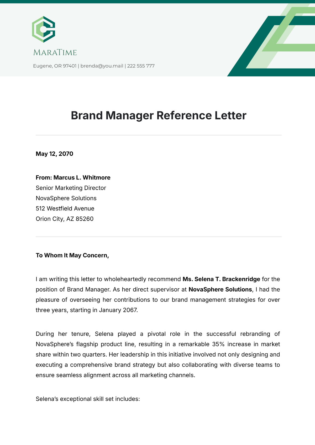 Brand Manager Reference Letter Template - Edit Online & Download