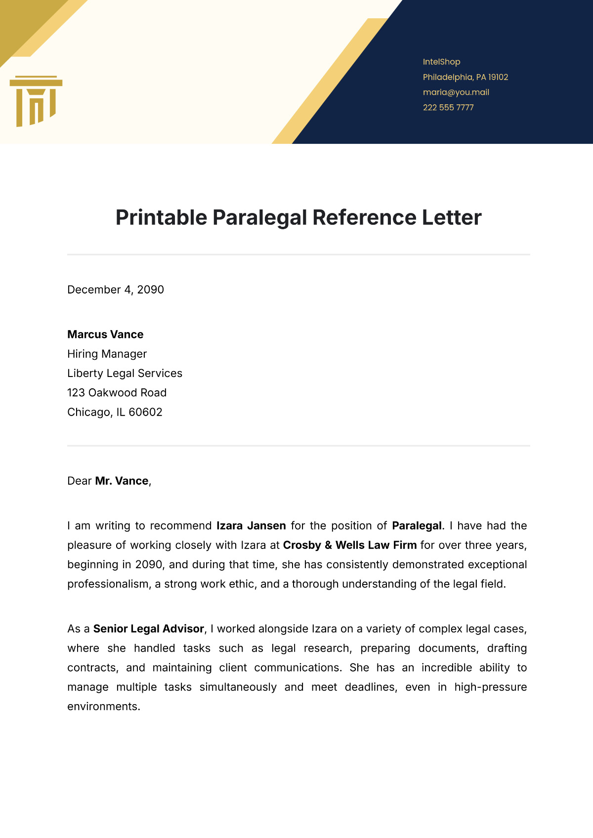 Printable Paralegal Reference Letter Template - Edit Online & Download