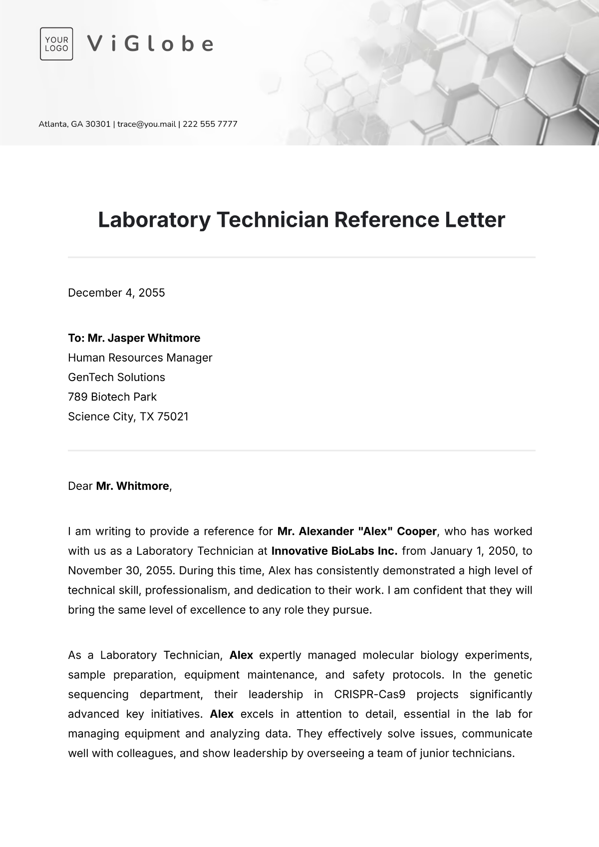 Laboratory Technician Reference Letter Template - Edit Online & Download