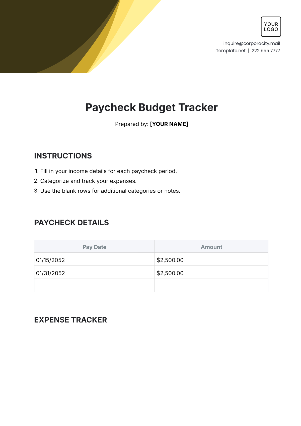 Paycheck Budget Tracker Template - Edit Online & Download