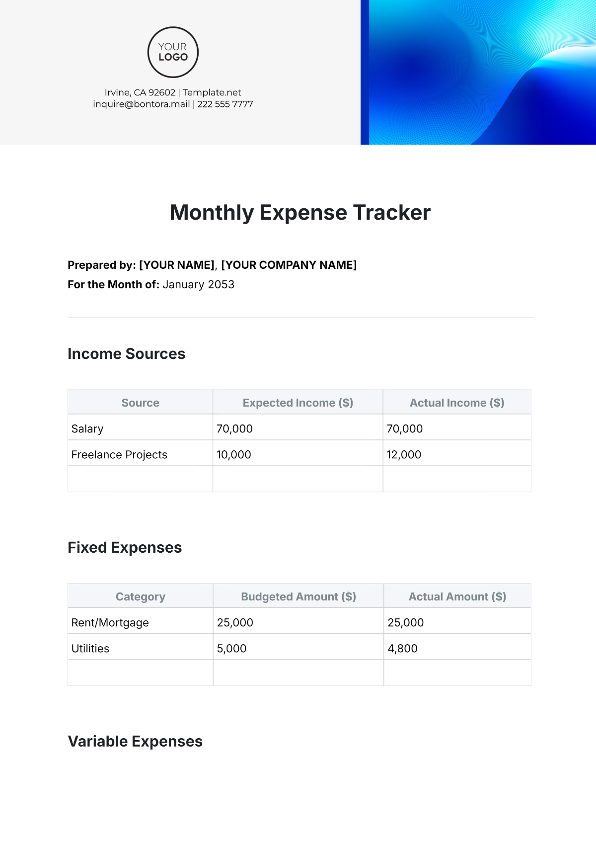 Monthly Expense Tracker Template - Edit Online & Download