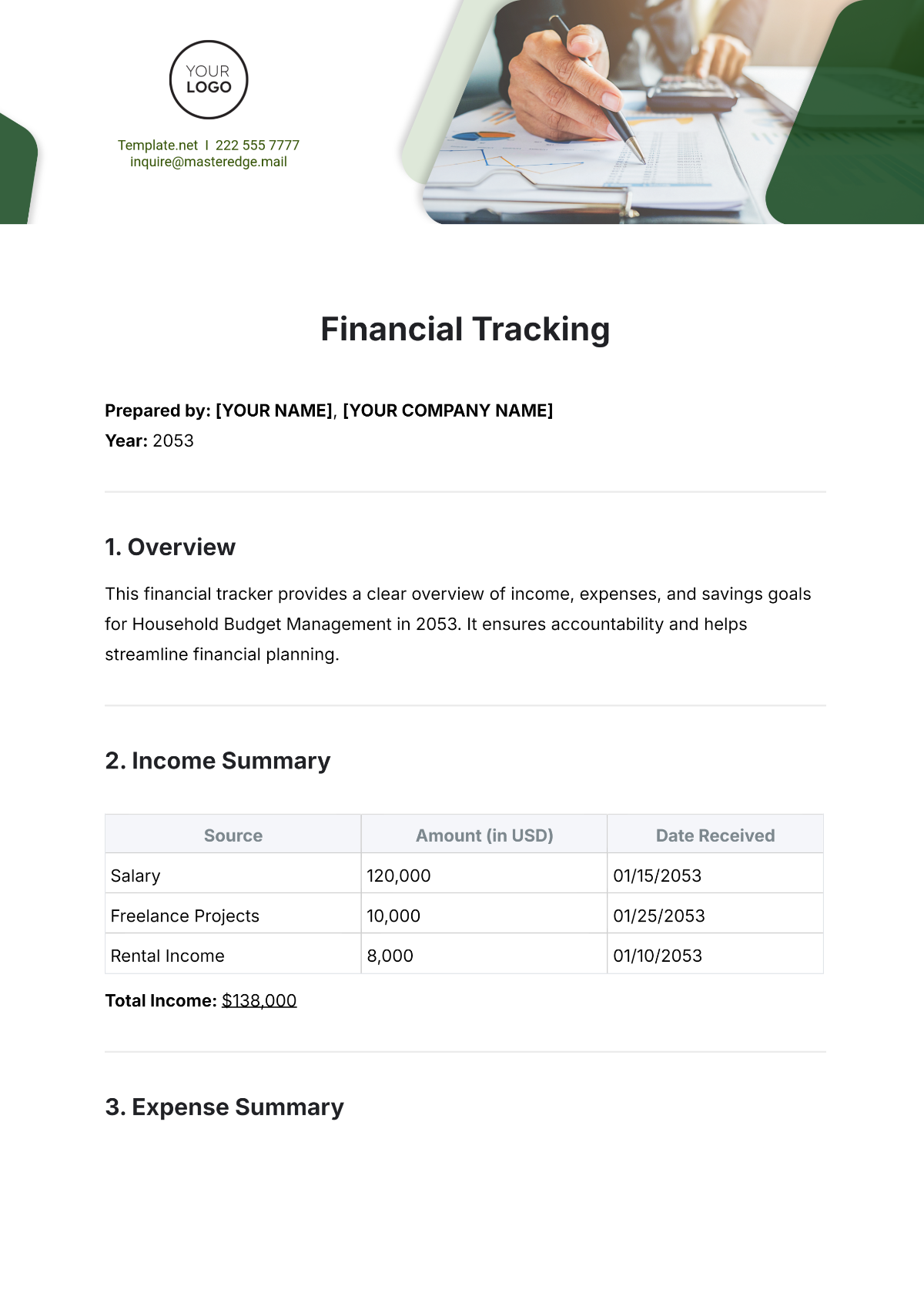 Financial Tracking Template - Edit Online & Download