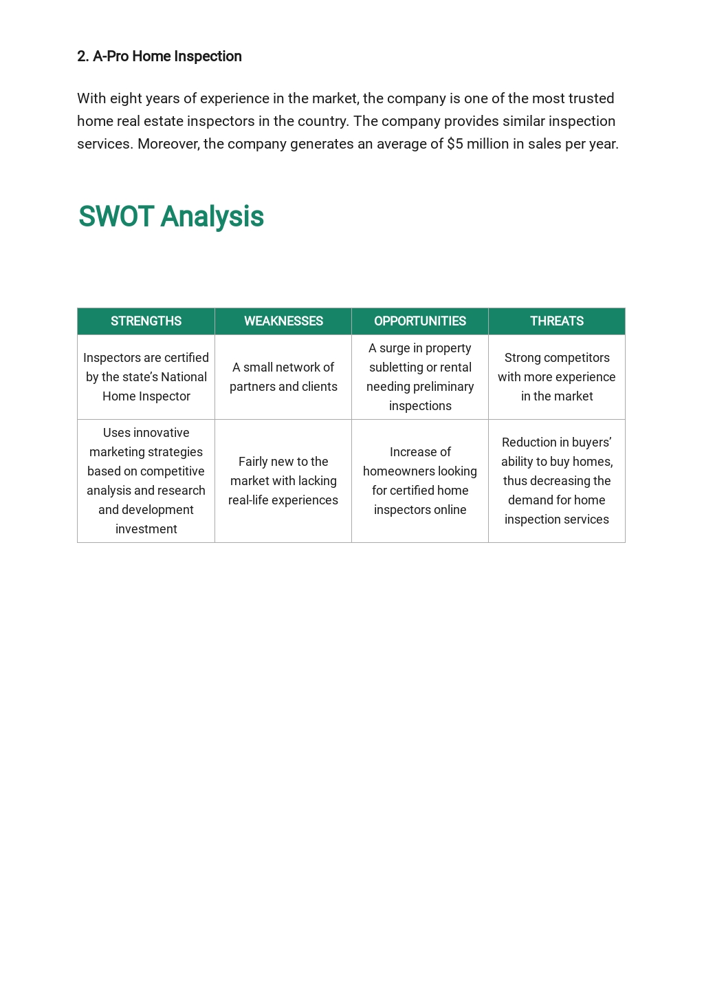 Inspection business plan picture