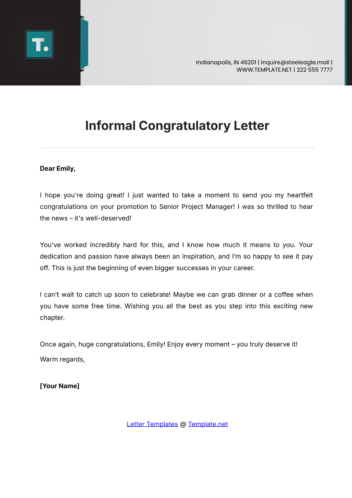 Free Informal Congratulatory Letter Template Edit Online Download Template Net