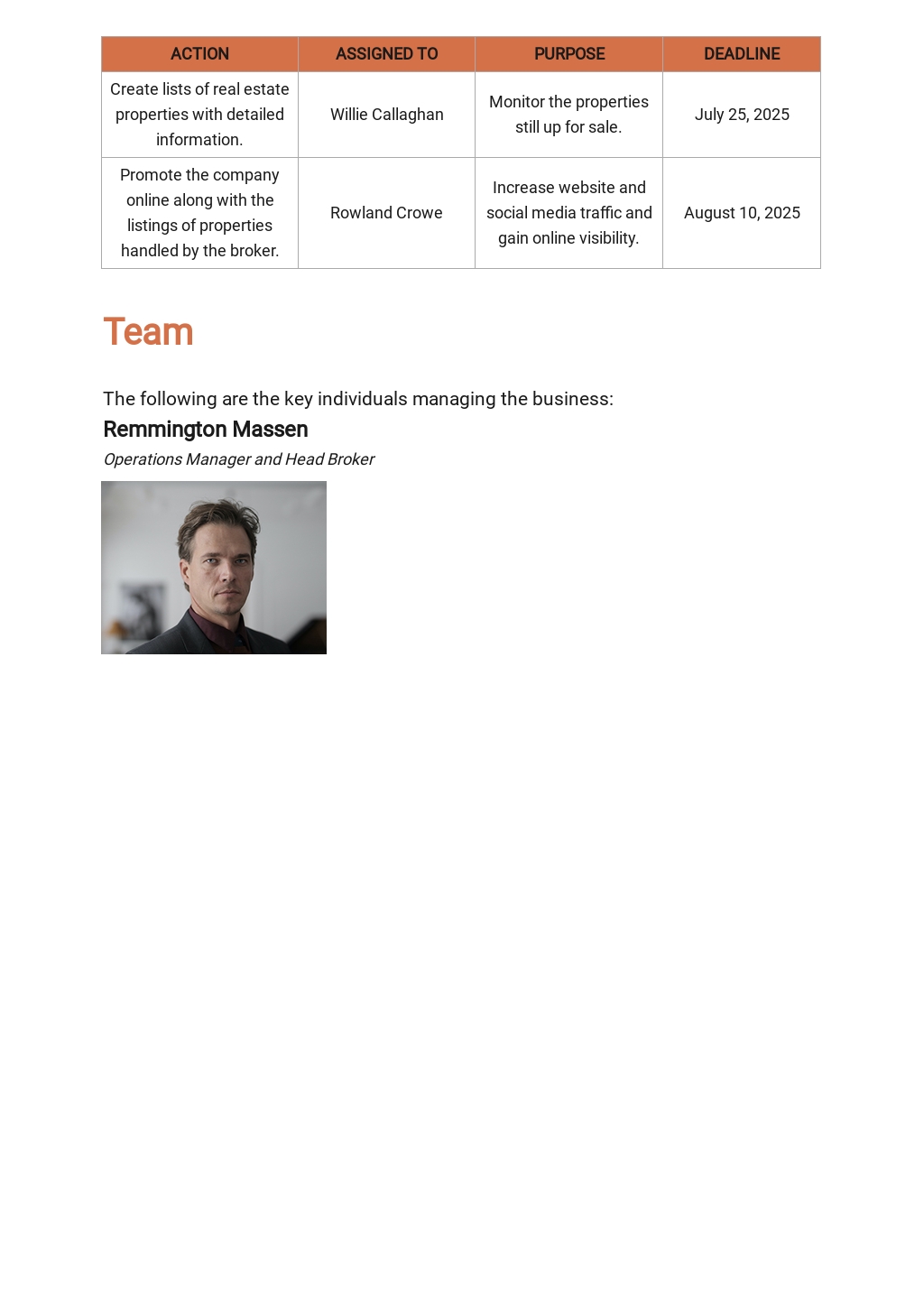 Real Estate Agent Business Plan Template