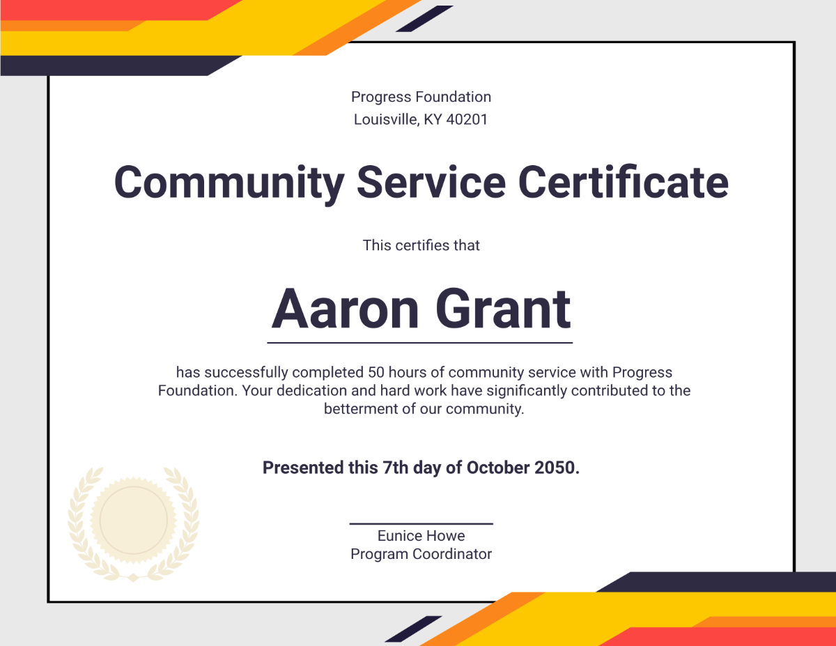 Free Creative Community Service Certificate Template - Edit Online & Download