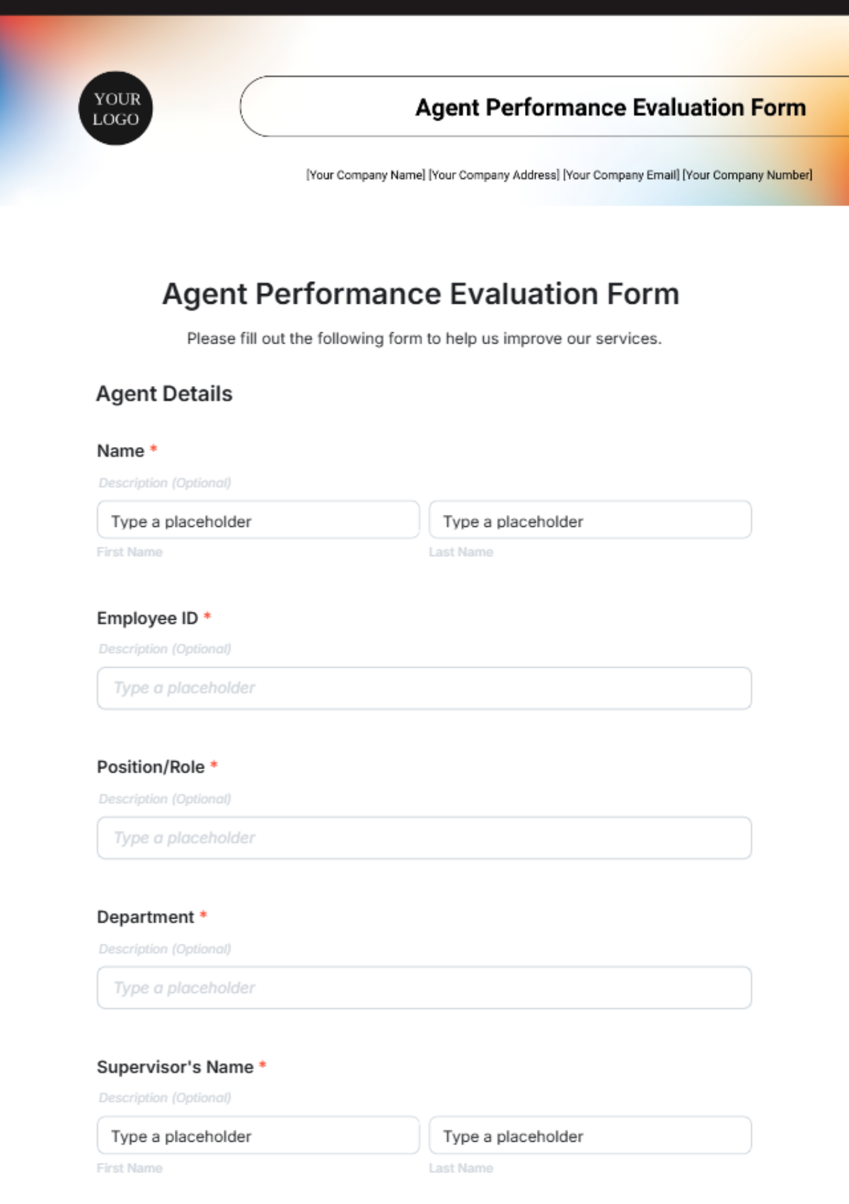 Agent Performance Evaluation Form Template - Edit Online & Download