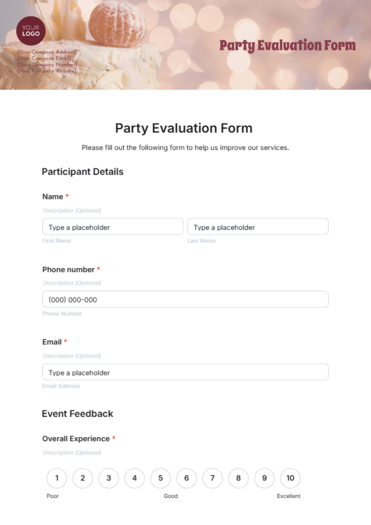 Party Evaluation Form Template - Edit Online & Download