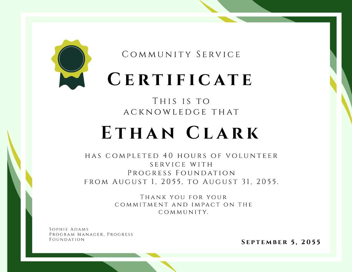 Free Modern Community Service Certificate Template - Edit Online & Download