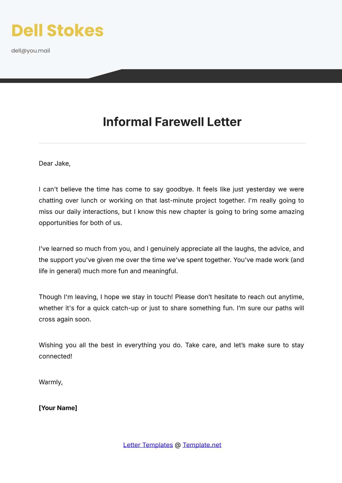 Informal Farewell Letter Template - Edit Online & Download