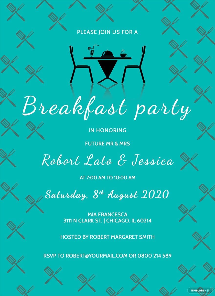 Free Simple Breakfast Party Invitation Template Illustrator PSD 