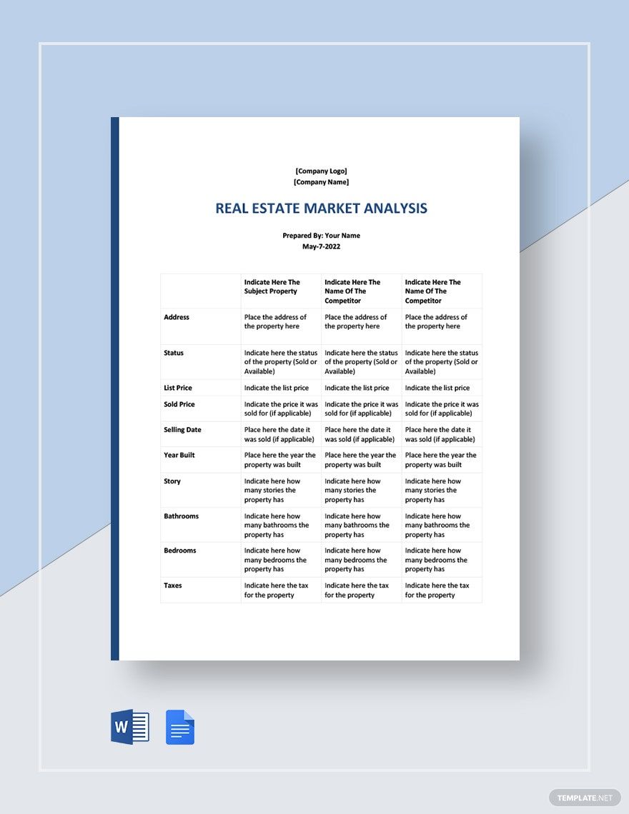 Sample Real Estate Market Analysis Template in Word, Google Docs