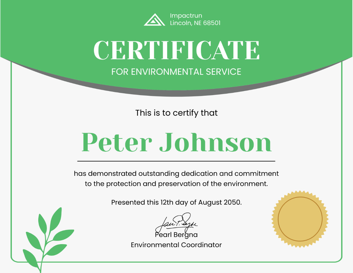 Certificate for Environmental Service Template - Edit Online & Download