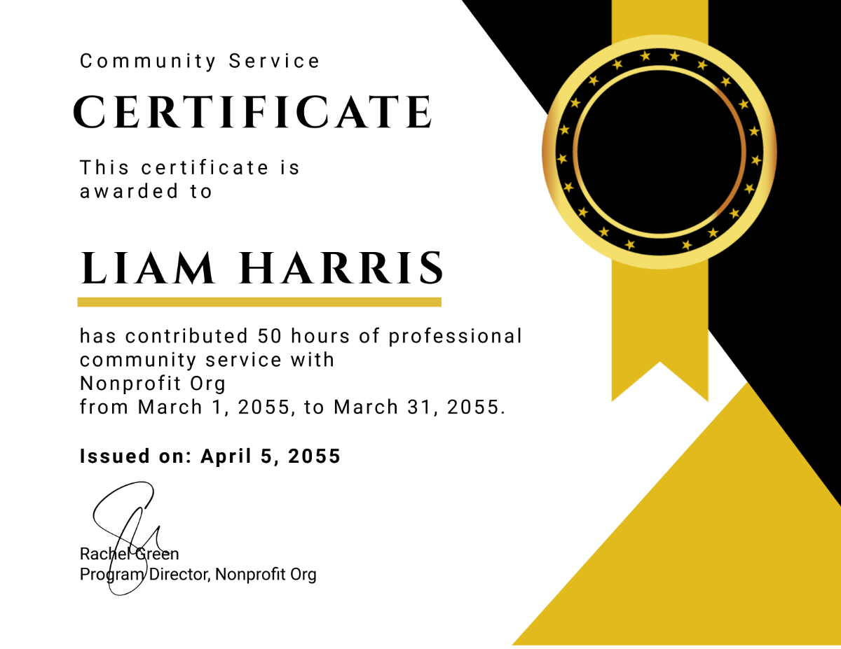 Free Professional Community Service Certificate Template - Edit Online & Download