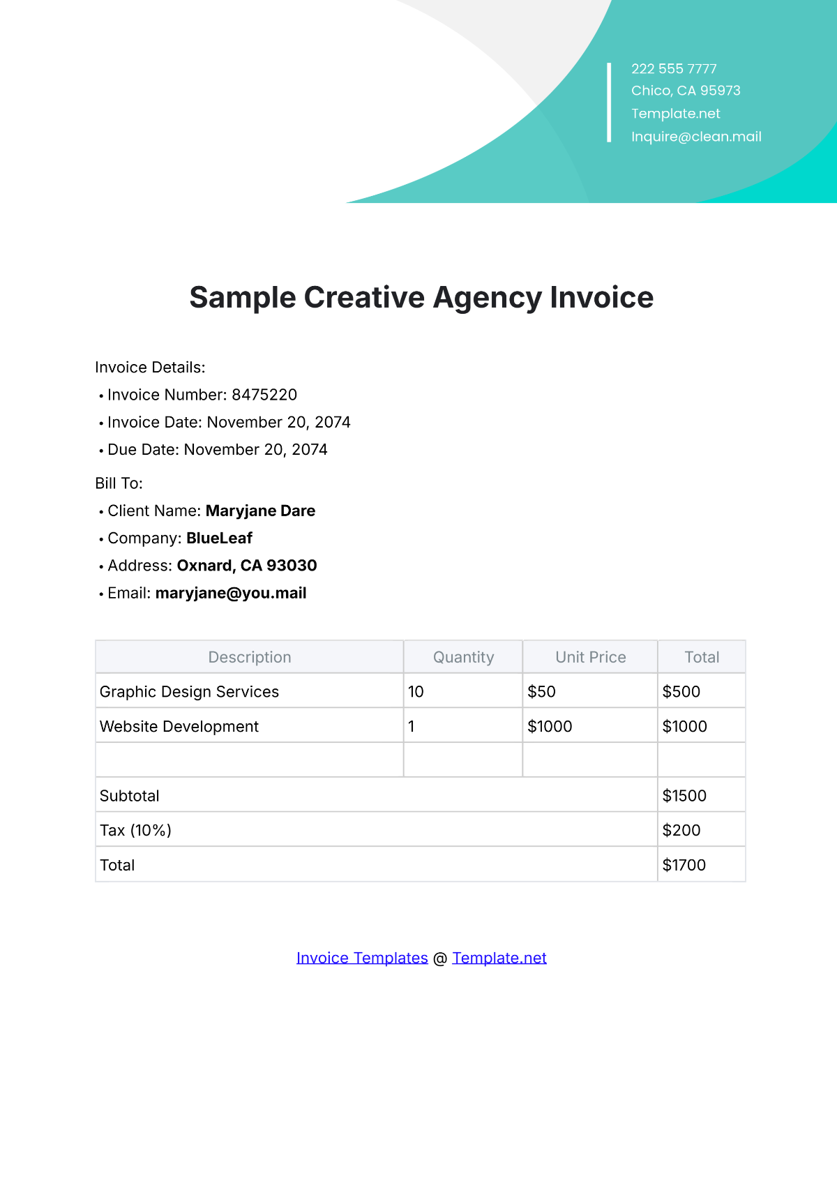 Sample Creative Agency Invoice Template - Edit Online & Download