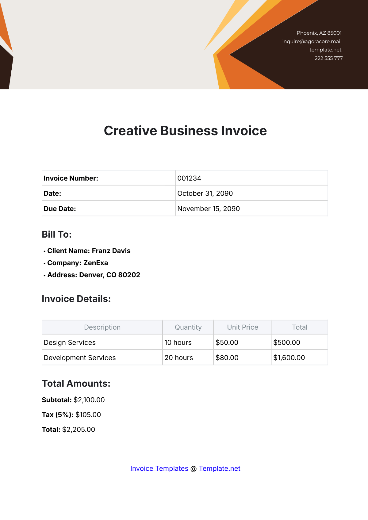 Creative Business Invoice Template - Edit Online & Download