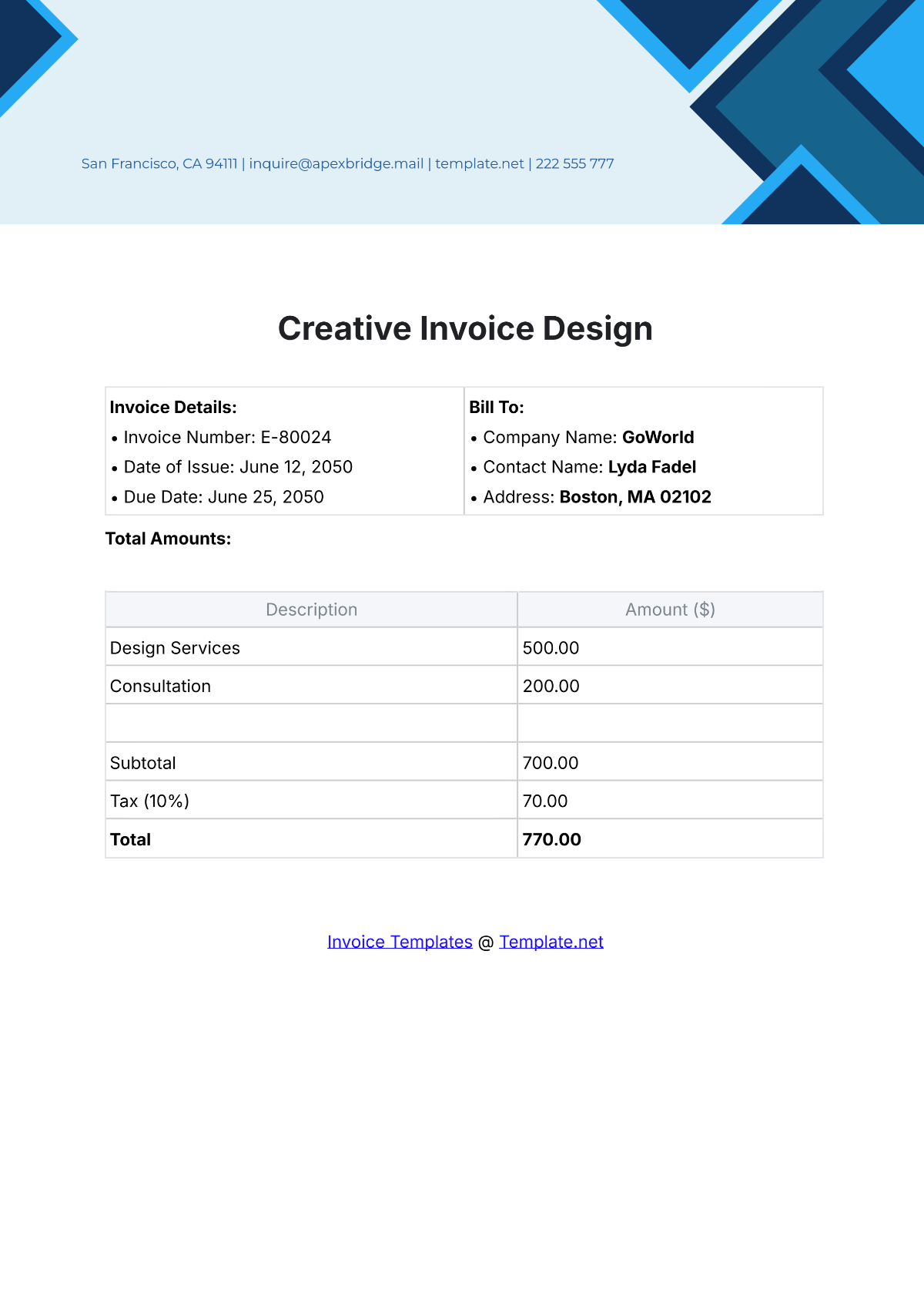 Creative Invoice Design Template - Edit Online & Download