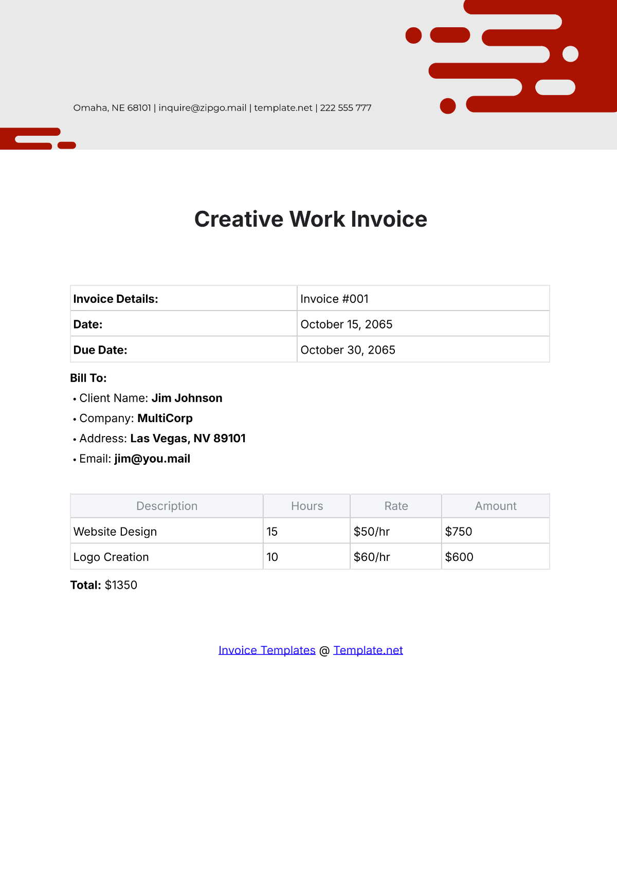 Creative Work Invoice template - Edit Online & Download