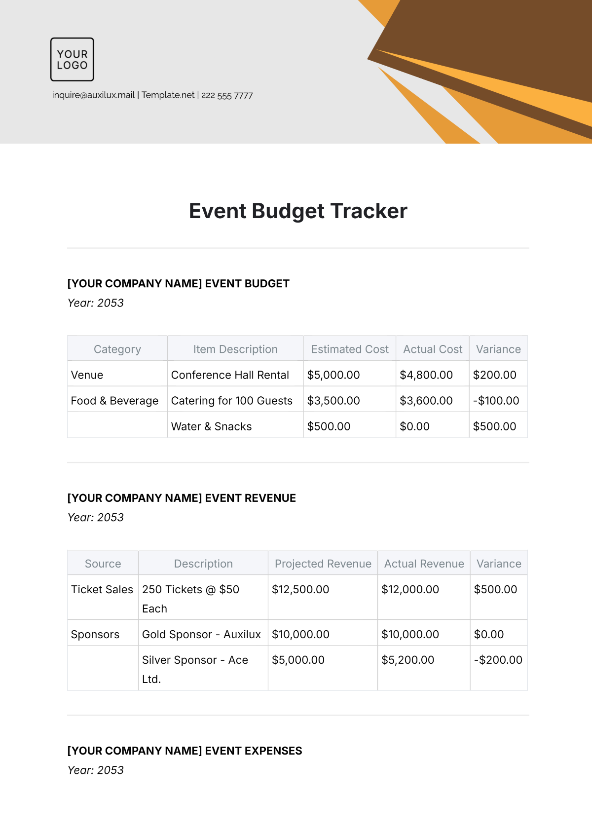 Event Budget Tracker Template - Edit Online & Download