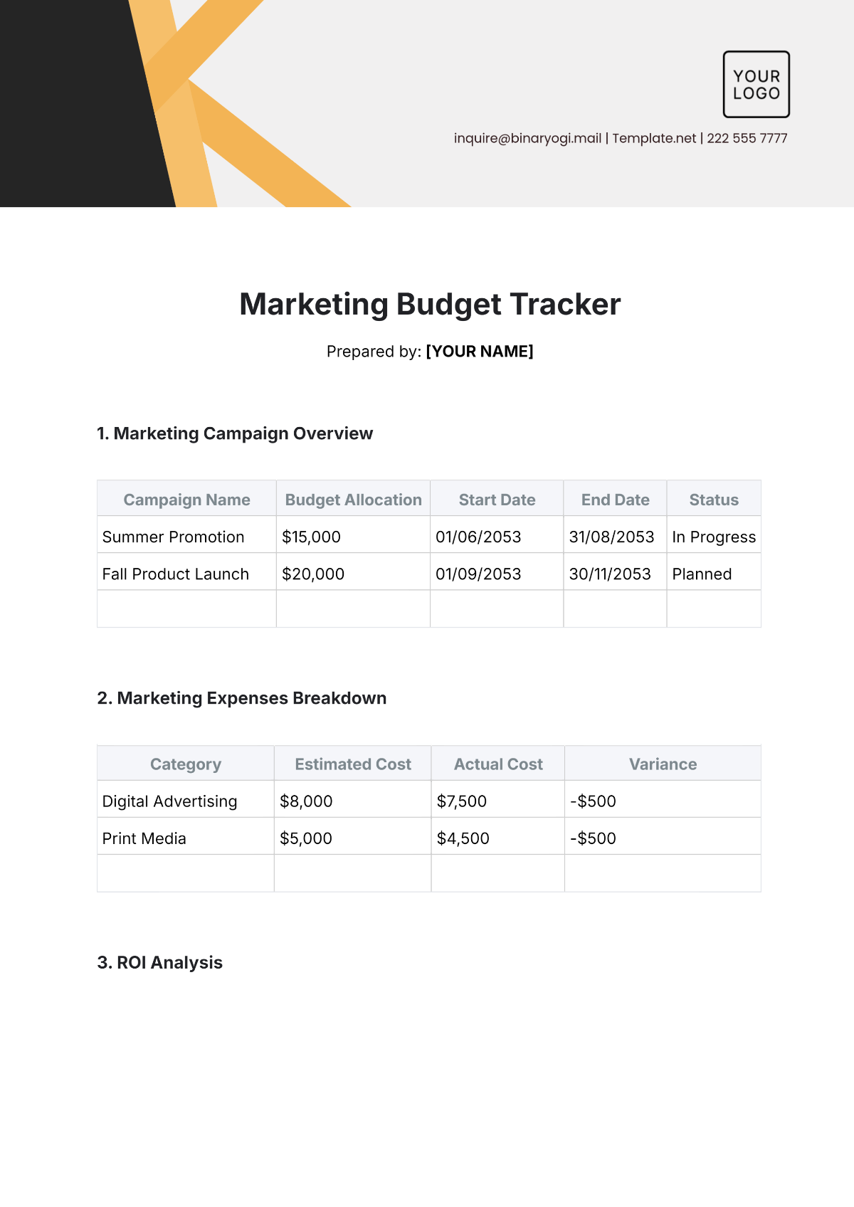 Marketing Budget Tracker Template - Edit Online & Download