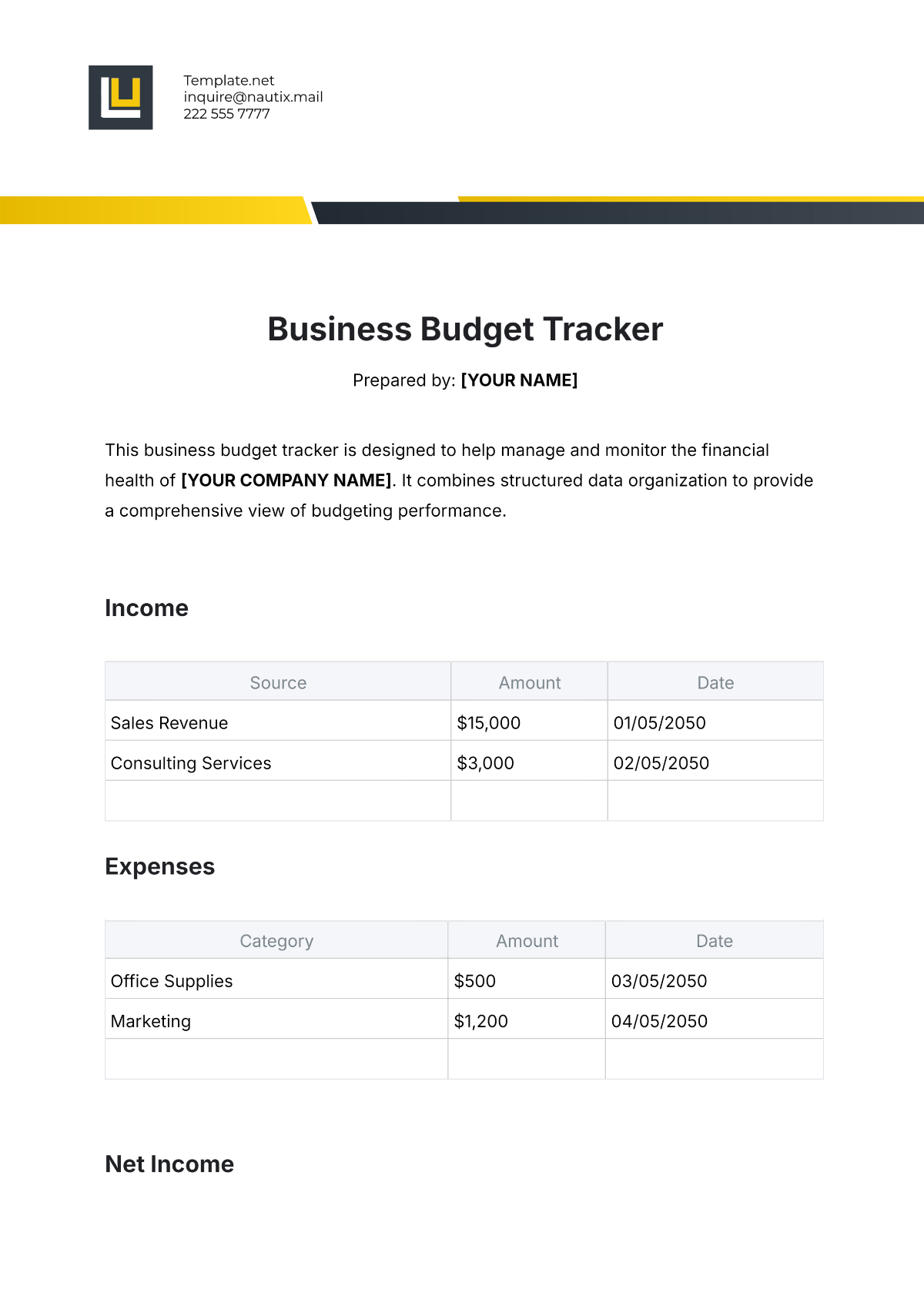 Business Budget Tracker Template - Edit Online & Download