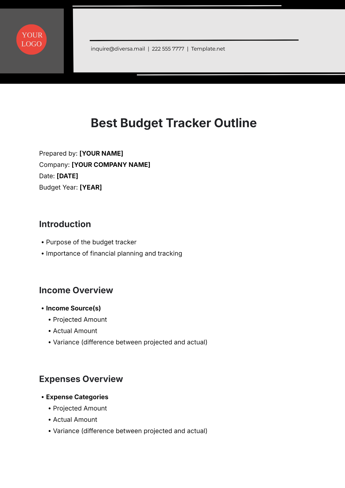 Best Budget Tracker Outline Template - Edit Online & Download