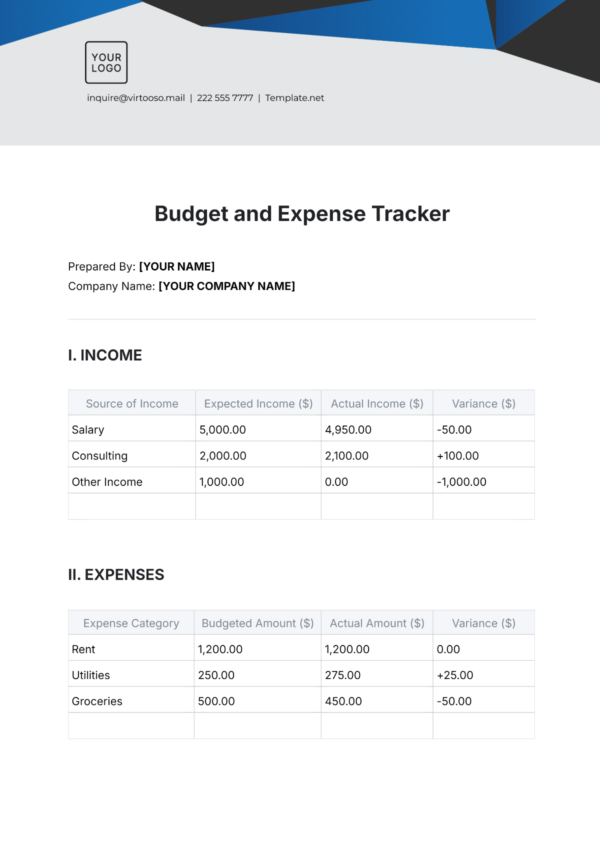 Budget and Expense Tracker Template - Edit Online & Download