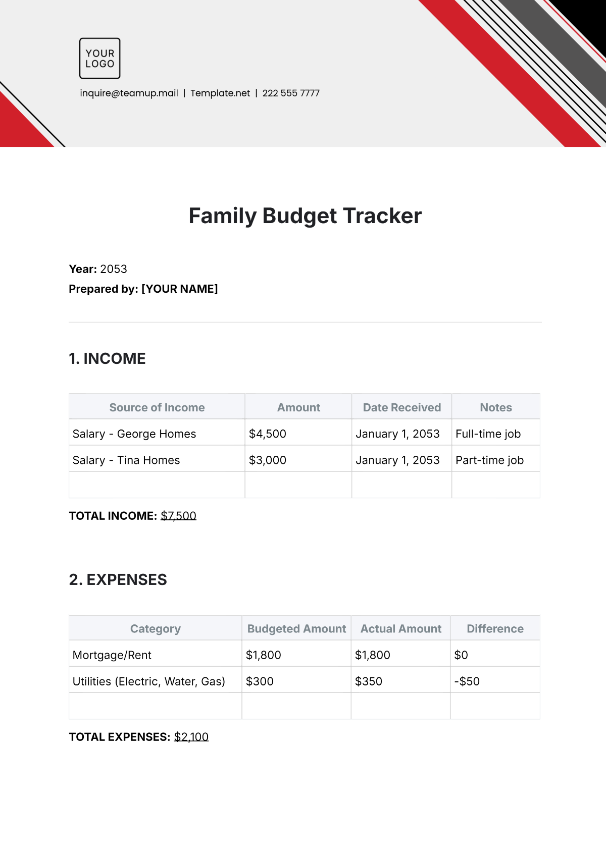 Family Budget Tracker Template - Edit Online & Download