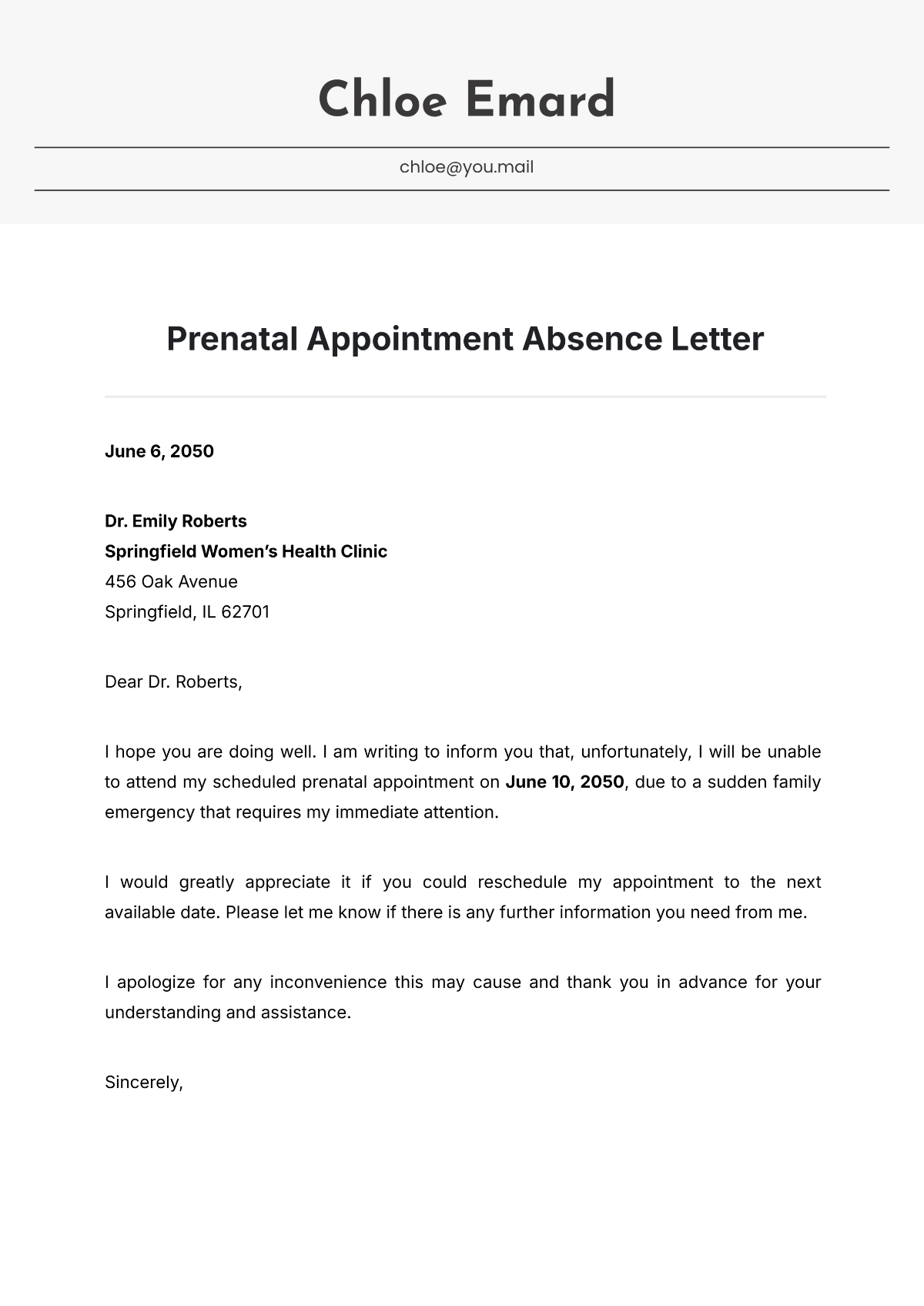 Prenatal Appointment Absence Letter Template - Edit Online & Download