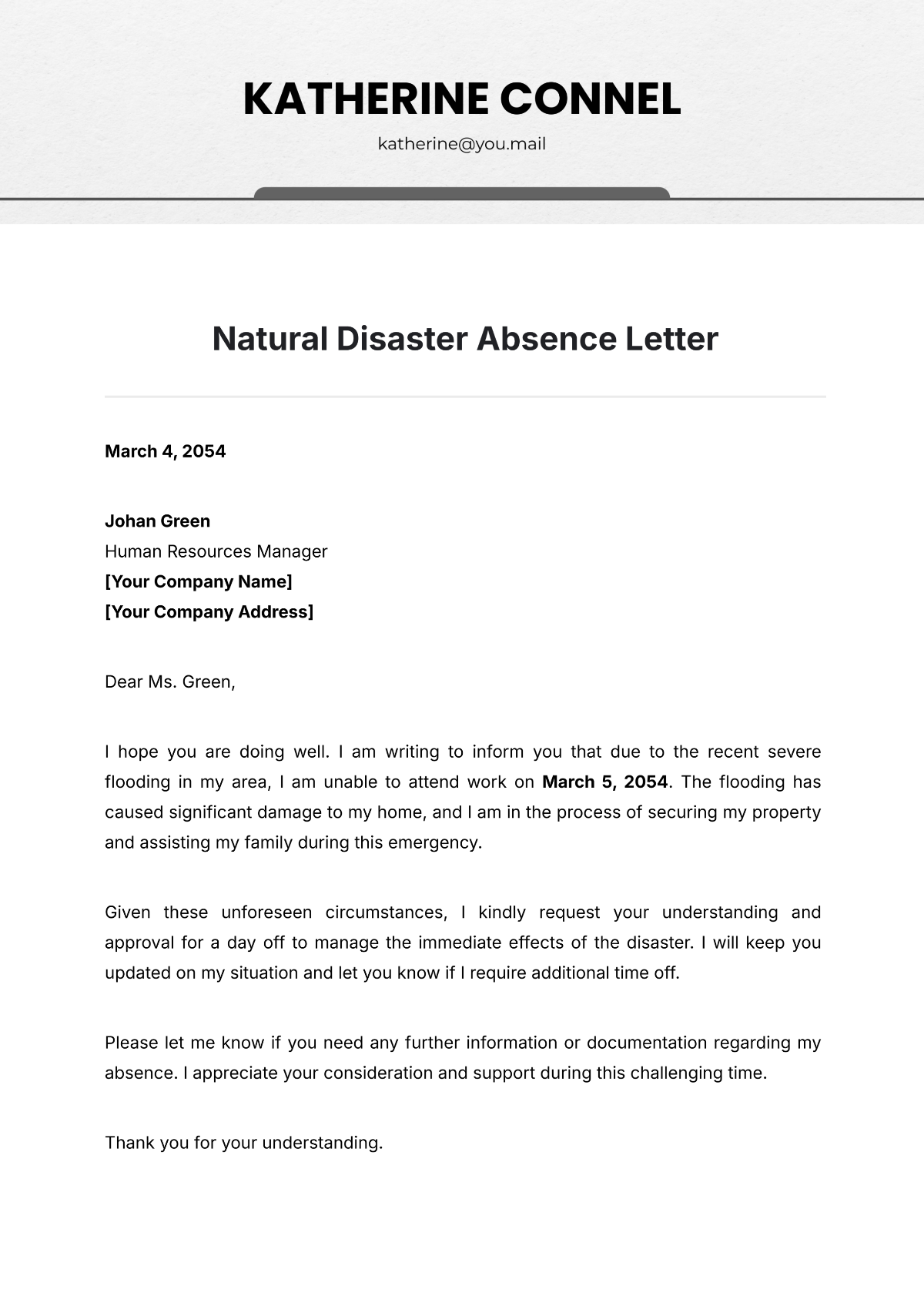 Natural Disaster Absence Letter Template - Edit Online & Download