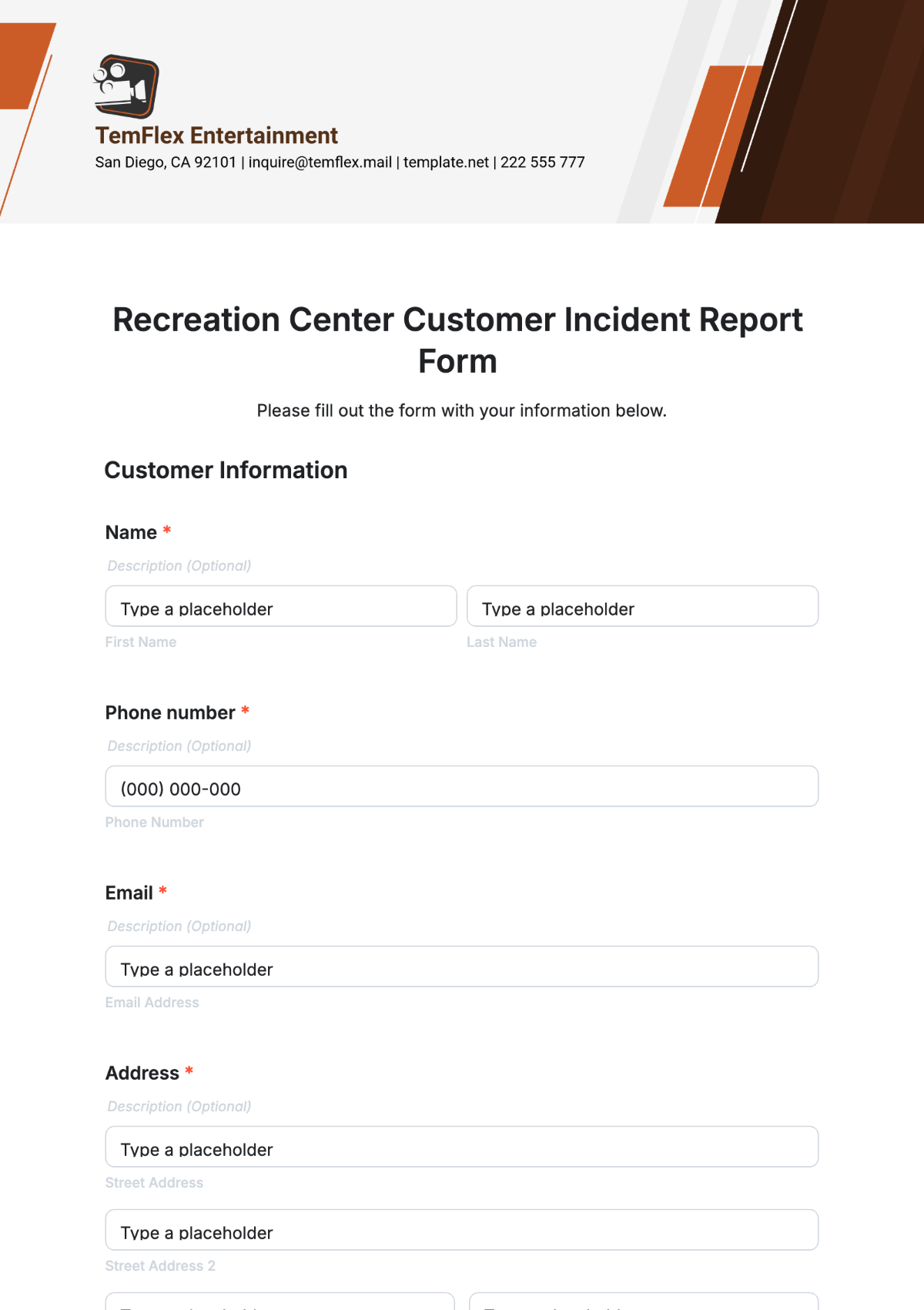 Recreation Center Customer Incident Report Form Template - Edit Online & Download