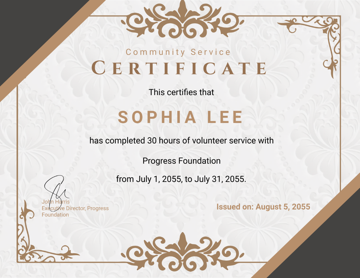 Free Classic Community Service Certificate Template - Edit Online & Download