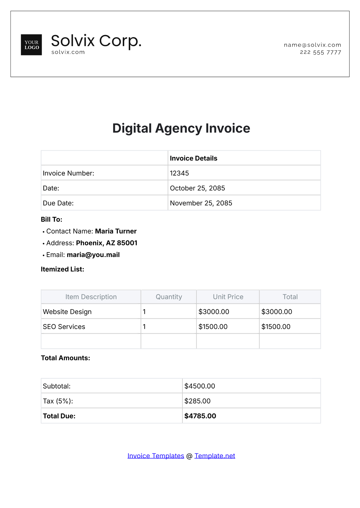 Digital Agency Invoice Template - Edit Online & Download