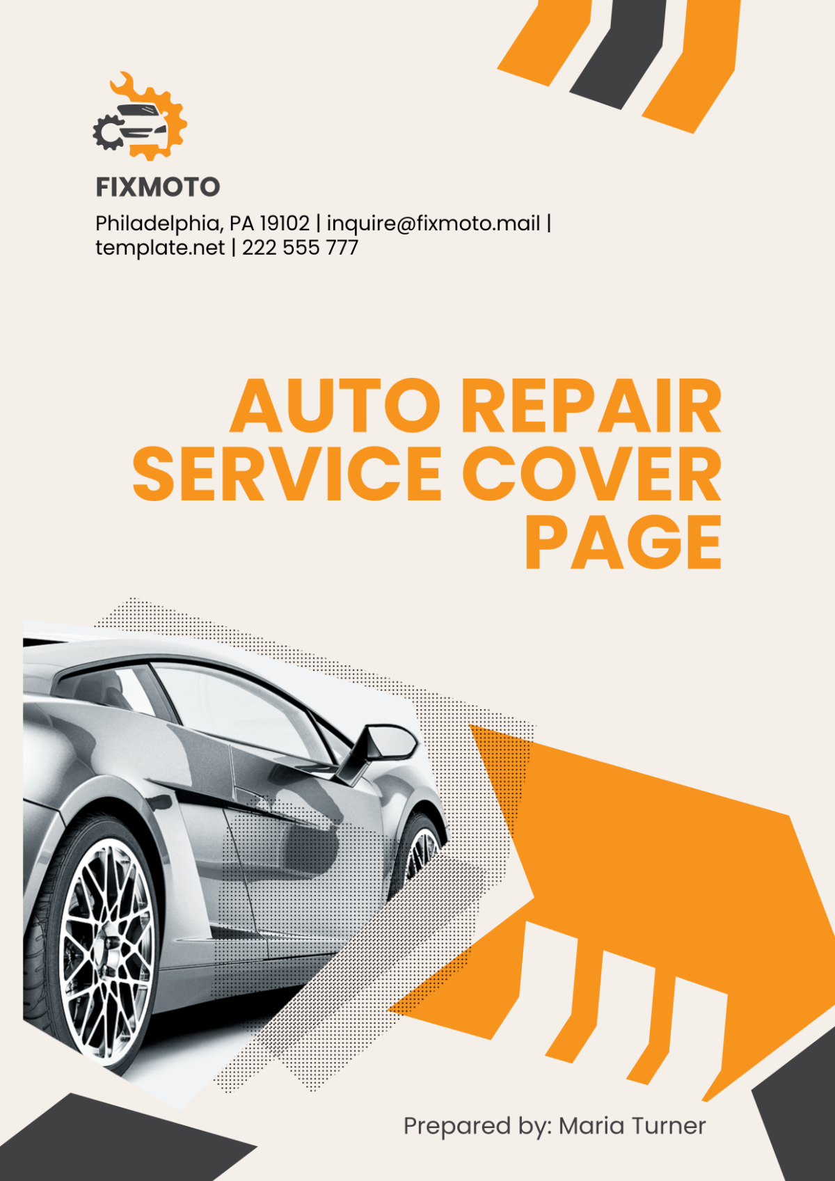 Auto Repair Service Cover Page Template - Edit Online & Download