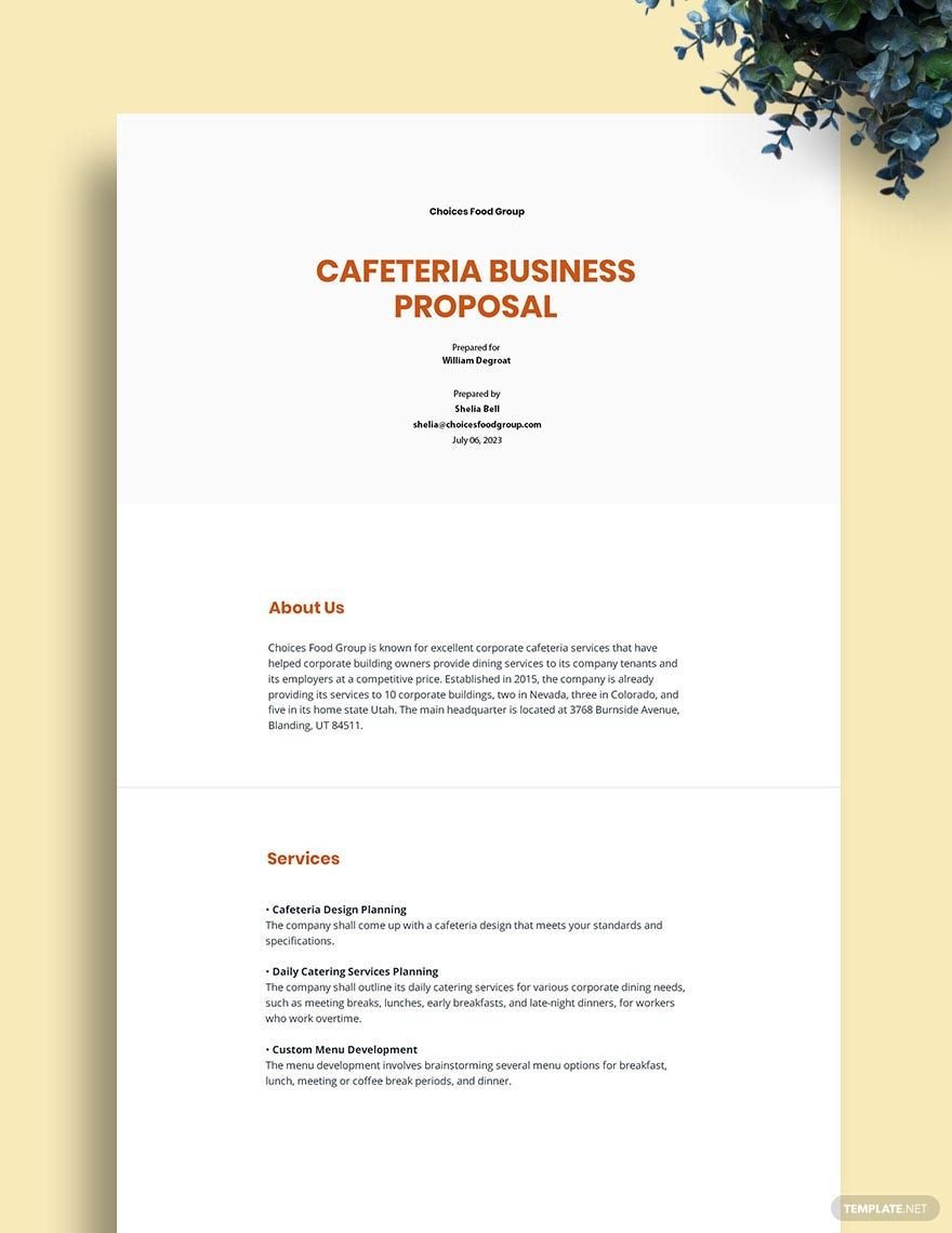 Free Cafeteria Business Proposal Template