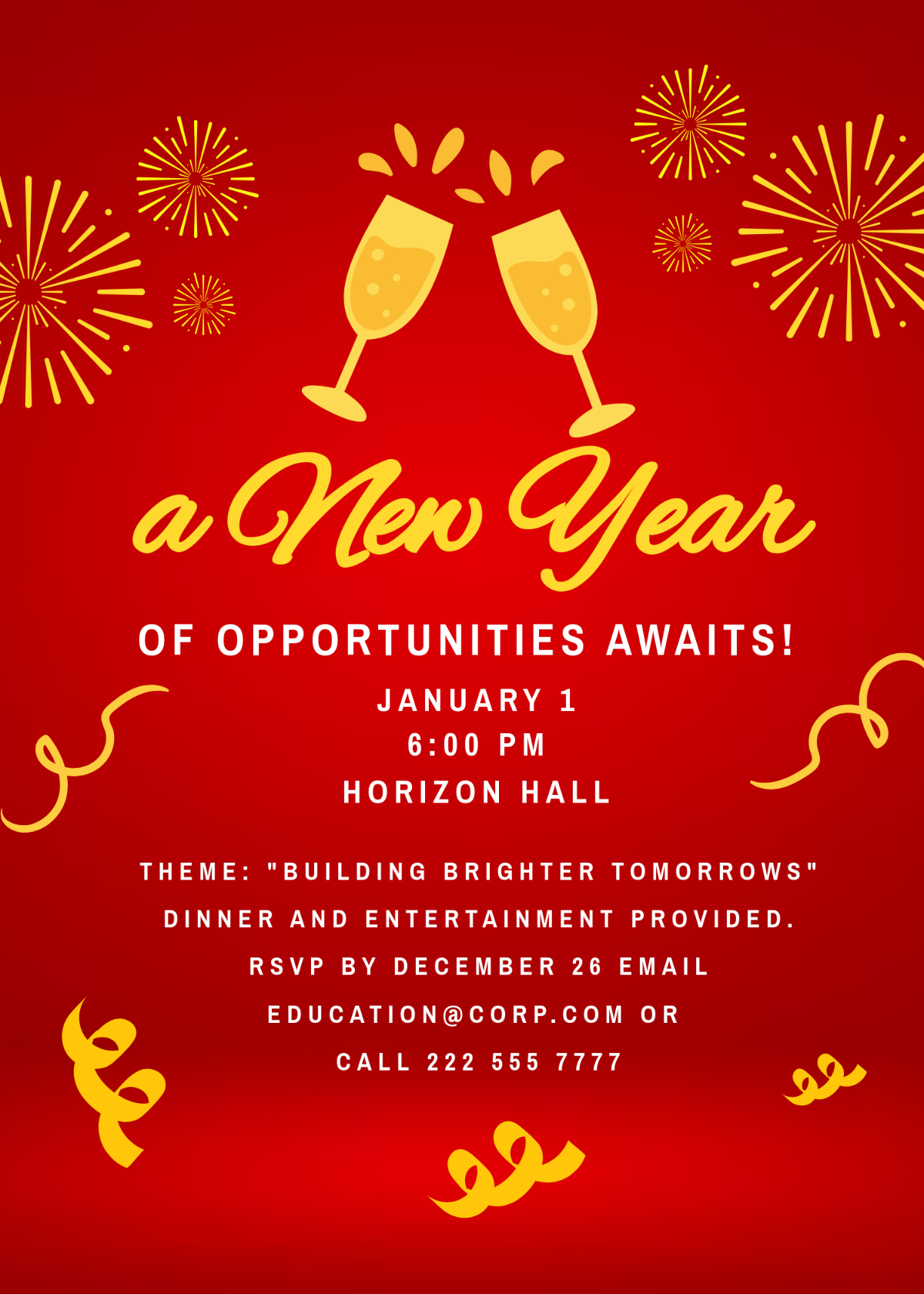 2025 New Year Party Invitation Card Template - Edit Online & Download