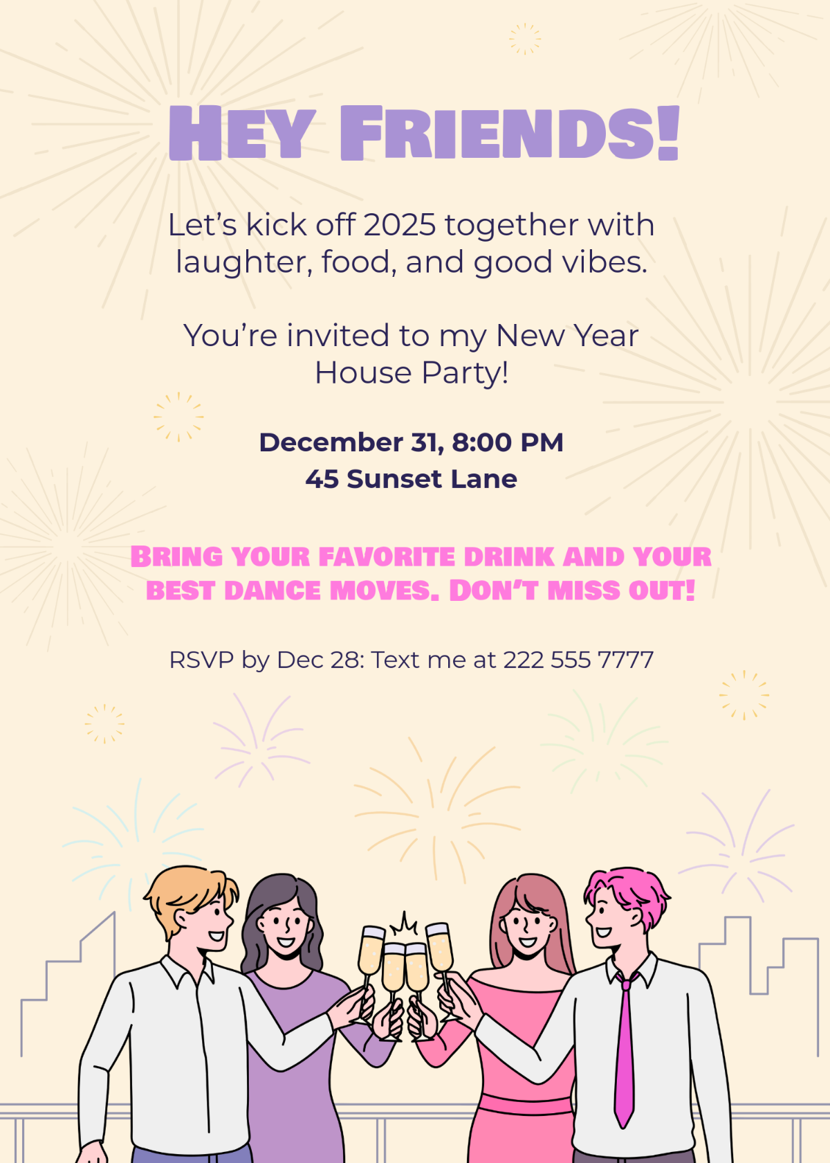 Free New Year Invitation Message for Friends Template - Edit Online & Download