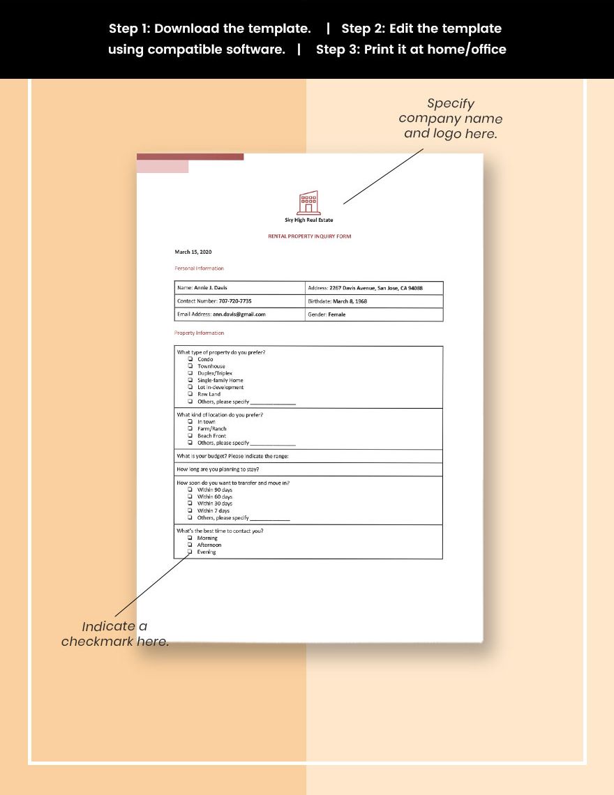 Rental Property Inquiry Form Template
