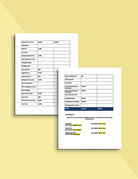 Closing Statement Examples Real Estate