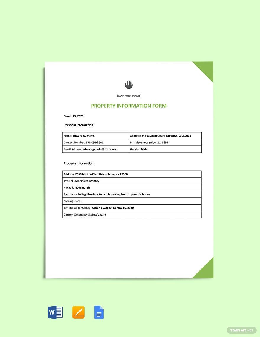 Property Information Form Template