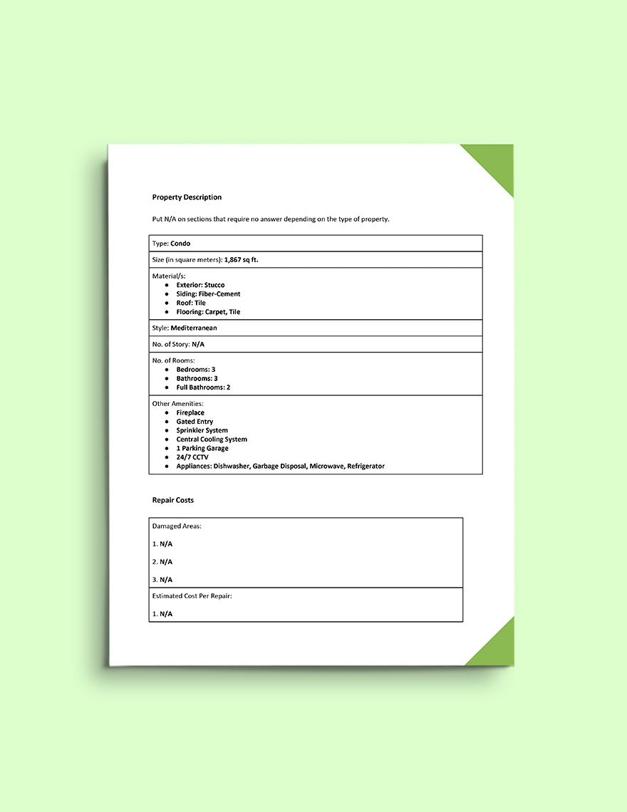 Property Information Form Template