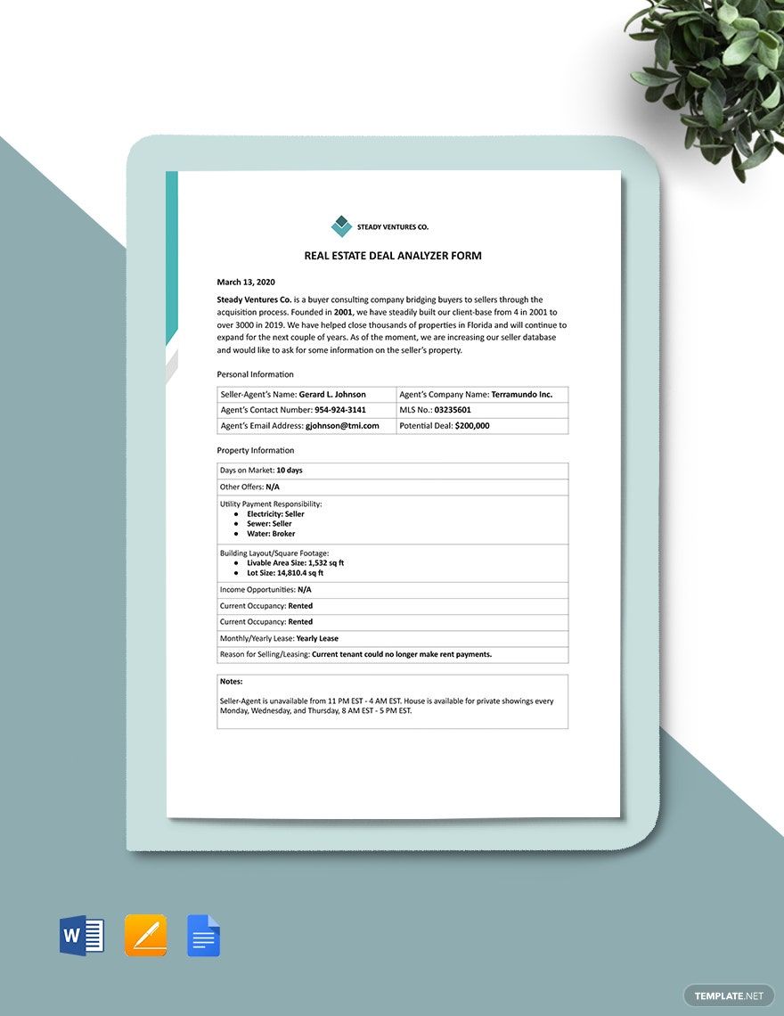 Real Estate Deal Analyzer Form Template