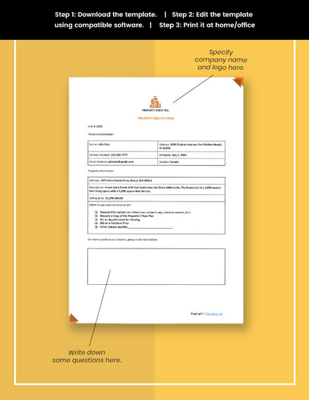 Sample Property Inquiry Form Template - PDF | Word | Apple Pages