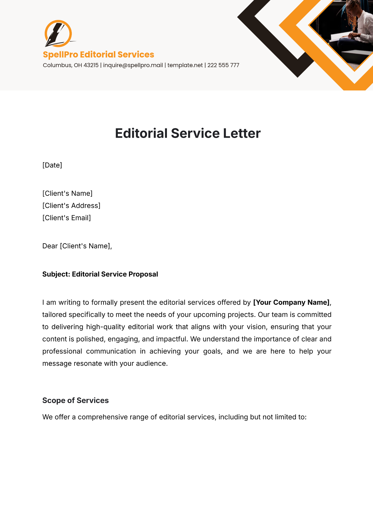 Editorial Service Letter Template - Edit Online & Download