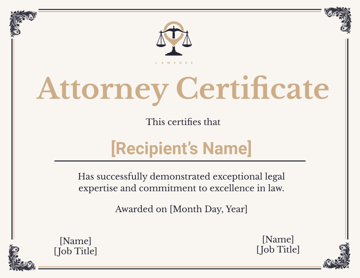 Free Attorney Certificate Template - Edit Online & Download