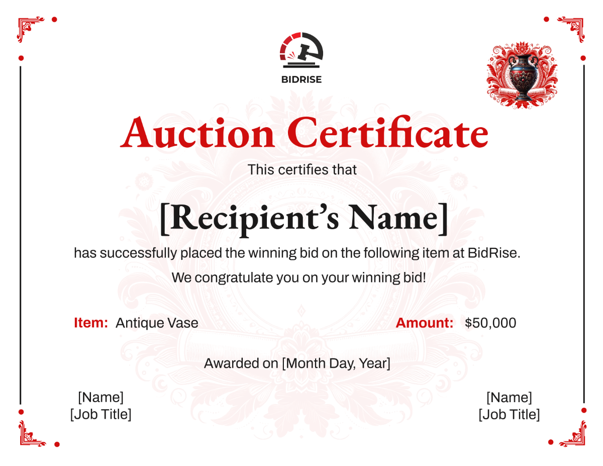 Free Auction Certificate Template - Edit Online & Download