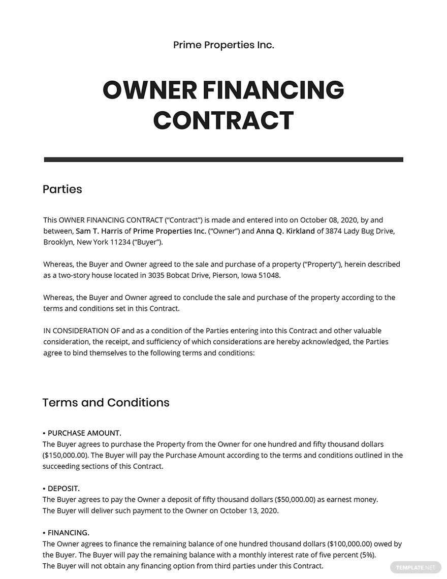 Free Free Owner Financing Contract Template Google Docs Word 