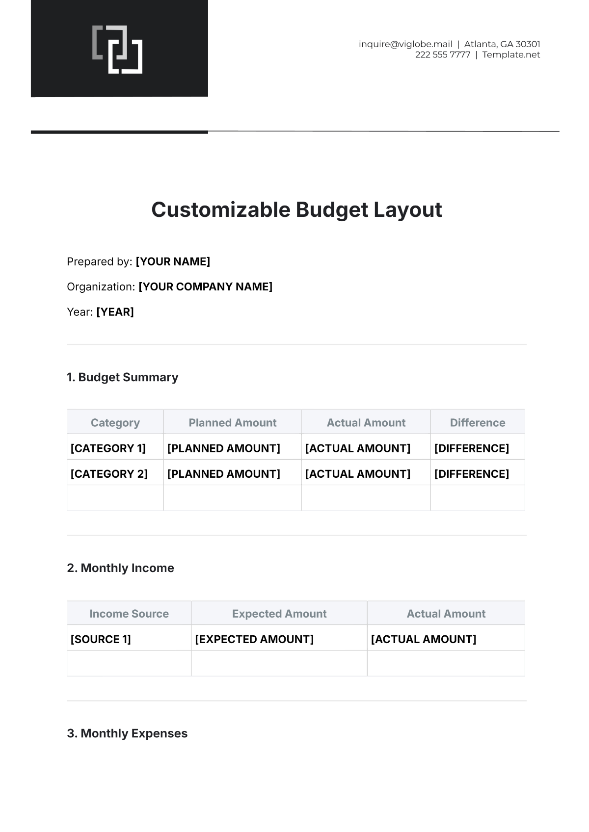 Customizable Budget Layout Template - Edit Online & Download