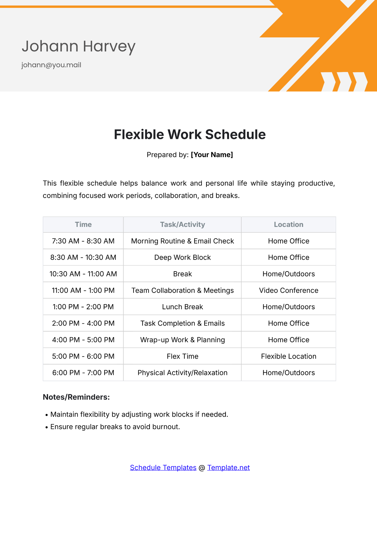 Flexible Work Schedule Template - Edit Online & Download