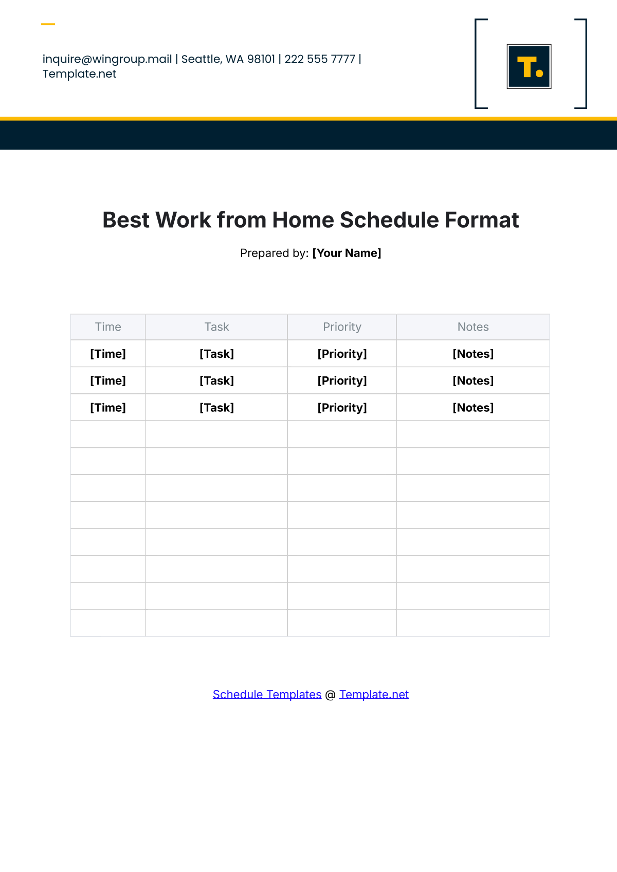 Best Work from Home Schedule Format Template - Edit Online & Download